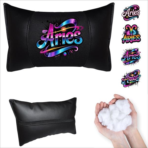 ARIES - 1 Paar Auto Nackenkissen 20x30cm Nackenpolster mit Druck Astrologie ZODIAC STERNZEICHEN HOROSCOPE